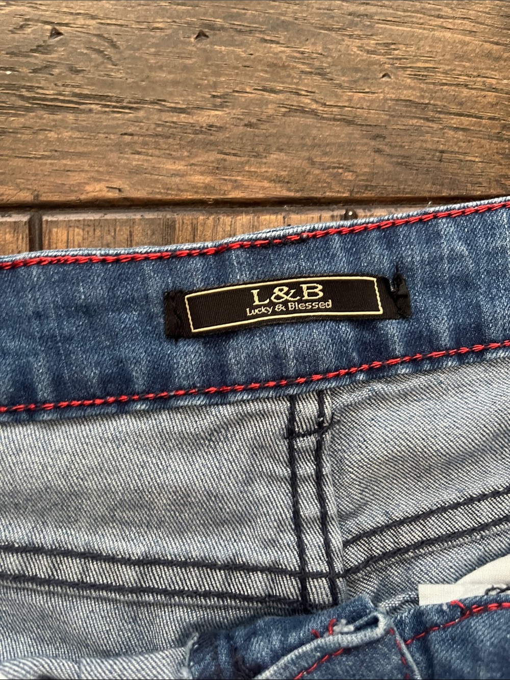 Lucky & Blessed Distressed Blue Jeans with Leopard Patch Accents - Picture 2 of 5